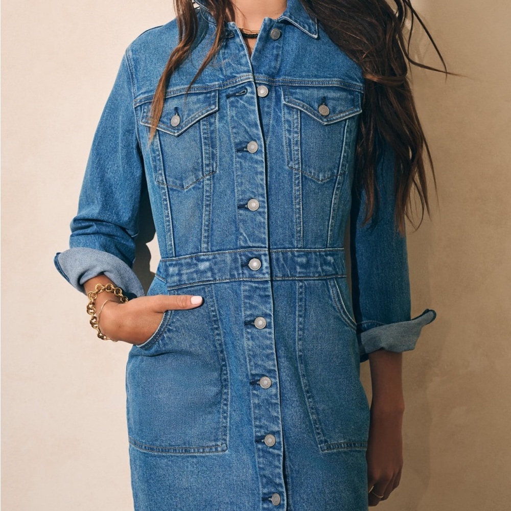 Faherty Medium Blue Denim Button-Front Dress